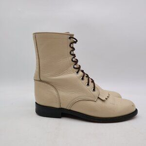 Justin Roper Boots Women's Size 7 B Western Kiltie Lace Up Cream Leather USA